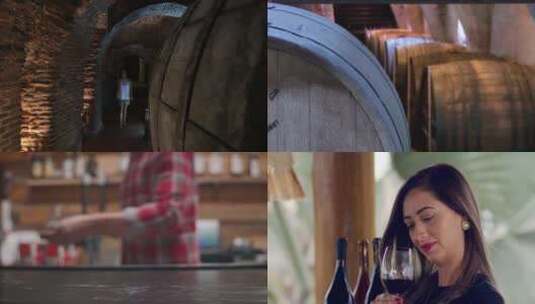酿酒地窖里的酒桶红葡萄酒桶酒窖品酒高清在线视频素材下载