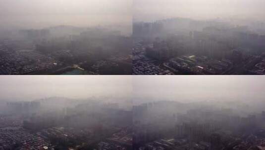 雾霾城市航拍高清在线视频素材下载
