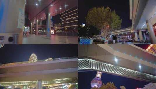 上海浦东新区陆家嘴游客游玩人流夜景视频素高清在线视频素材下载