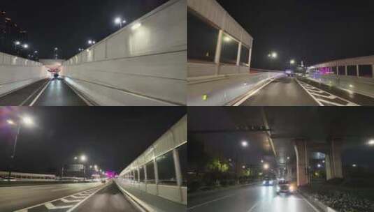 城市夜晚开车第一视角汽车窗外沿途风景马路高清在线视频素材下载