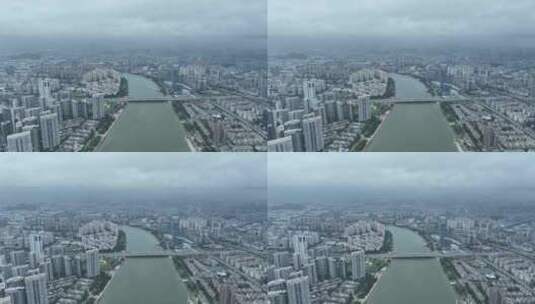 珠海前山水道航拍前山大桥阴天城市建筑风光高清在线视频素材下载