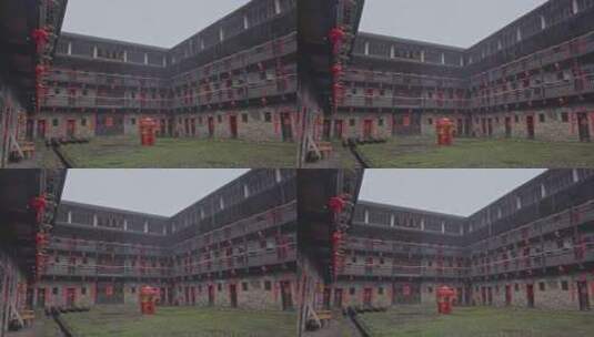 江西赣州燕冀围中式建筑雨天禅意空镜头高清在线视频素材下载