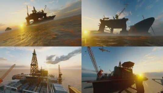 海上石油钻井平台航拍高清在线视频素材下载