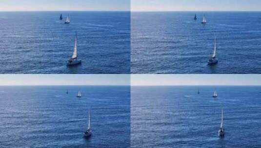 一群漂浮在大水体上的帆船高清在线视频素材下载