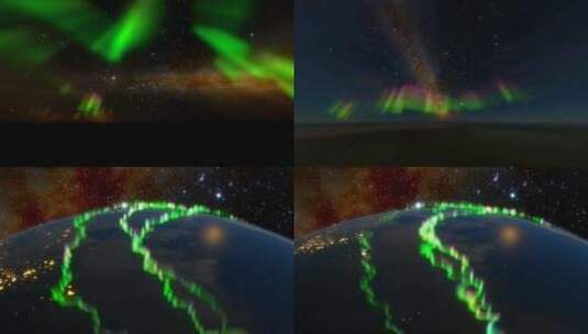 极光银河五彩极光地球上极光北极光银河系高清在线视频素材下载