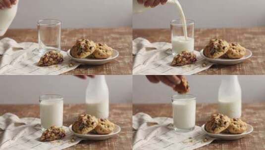 营养早餐喝牛奶倒牛奶高清在线视频素材下载