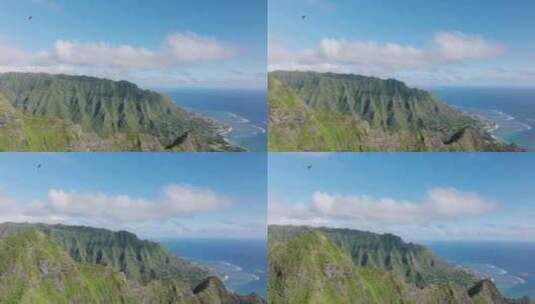 天堂热带岛屿瓦胡岛上的风景绿色夏威夷山极高清在线视频素材下载