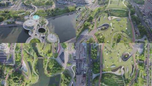 成都金融城交子公园与锦江莲叶桥景观平台高清在线视频素材下载