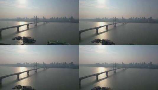 中国湖北省武汉长江二桥4k航拍高清在线视频素材下载