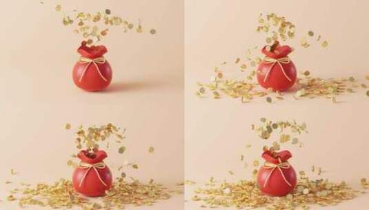 新年恭喜发财钱袋金币红包高清在线视频素材下载