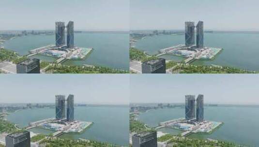 上海中银金融中心滴水湖临港新城双子塔航拍高清在线视频素材下载