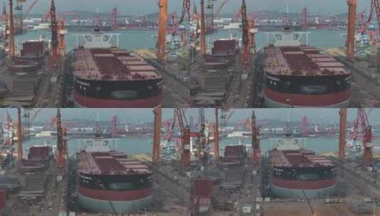 航拍视角青岛武船重工造船厂船坞高清在线视频素材下载