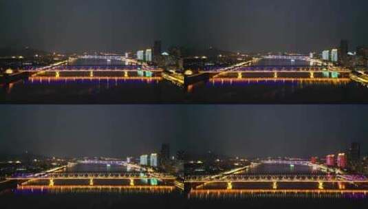 航拍湖北襄阳汉江大桥夜景高清在线视频素材下载