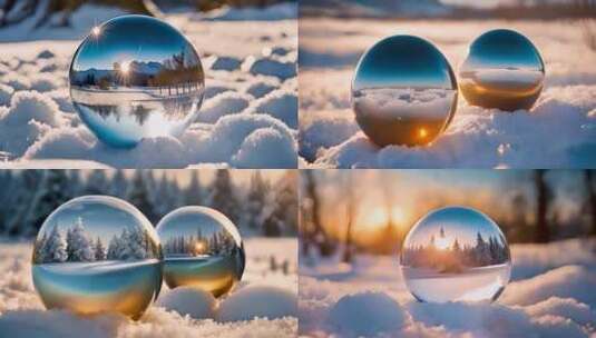 雪地上的唯美水晶球雪球高清在线视频素材下载