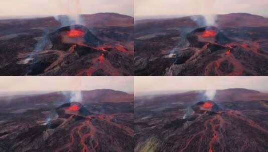 火山爆发岩浆流动高清在线视频素材下载