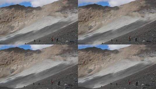 攀登四川雪宝顶雪山的登山者徒步进山高清在线视频素材下载