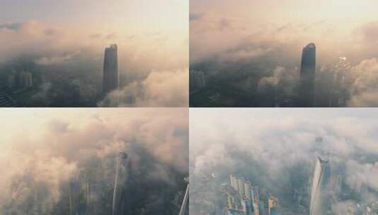 雨后清晨航拍中国东北辽宁沈阳沈河区云海高清在线视频素材下载