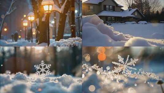 冬天冬季雪景冰晶雪花特写大雪下雪天冬至冰高清在线视频素材下载