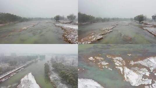 西安白鹿山河雪景航拍高清在线视频素材下载