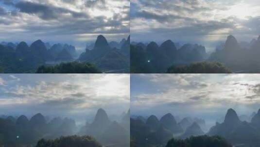 桂林山间日出耶稣光延时拍摄高清在线视频素材下载