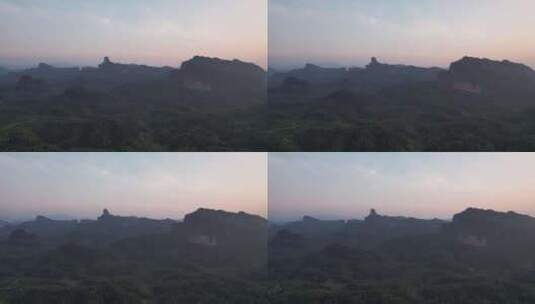 广东韶关丹霞山5A景区晚霞日落夕阳航拍高清在线视频素材下载