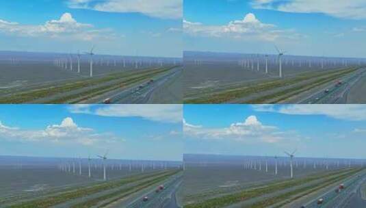 风力发电场上的中国高速公路HDR航拍高清在线视频素材下载