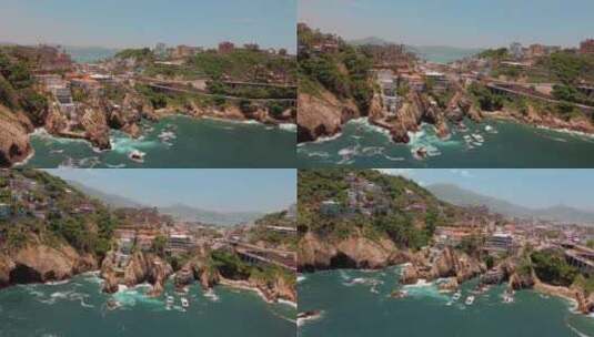 墨西哥格雷罗阿卡普尔科市海滩的航拍高清在线视频素材下载