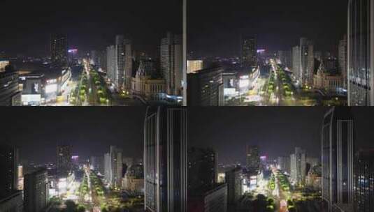 安徽蚌埠东海大道夜景蚌埠商业街航拍高清在线视频素材下载