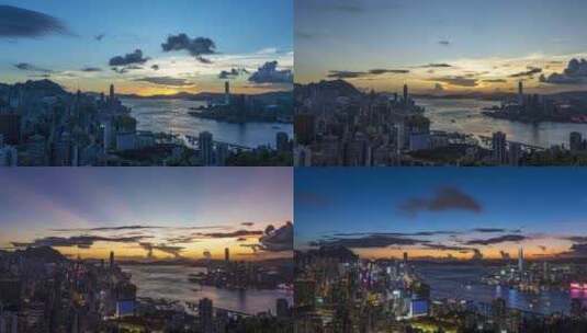 宝马山顶拍香港维港晚霞夜景日转夜8k延时高清在线视频素材下载
