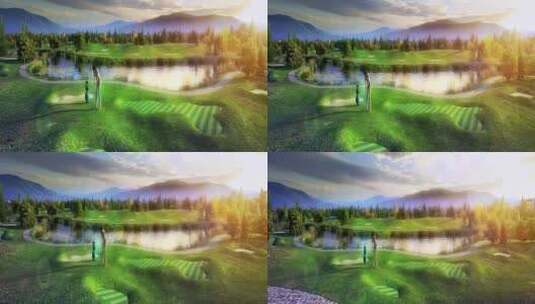 绿色生态体育园高尔夫球场打高尔夫球动画高清在线视频素材下载
