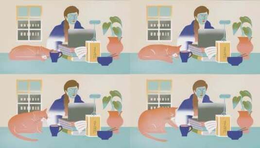 女人在家里工作的2D动画 高清在线视频素材下载
