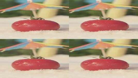 HD竖屏拟物沙滩边的一颗番茄高清在线视频素材下载