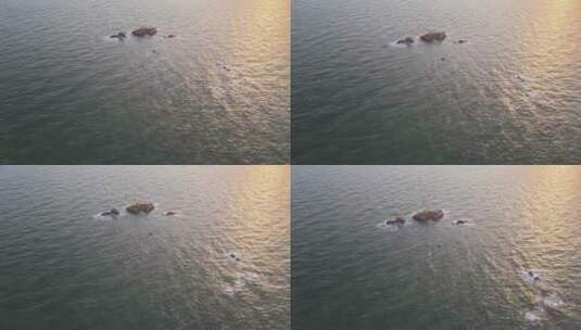 航拍威海半月湾的牙石岛高清在线视频素材下载