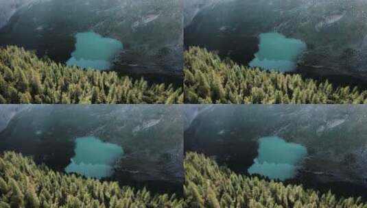 航拍山谷中的湖泊高清在线视频素材下载