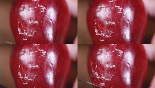 水果刀刮蛇果红苹果表面果蜡高清在线视频素材下载