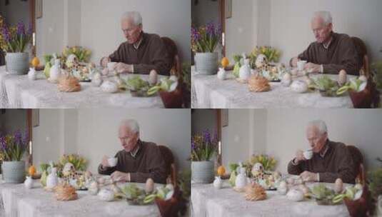 老人在家吃早餐高清在线视频素材下载