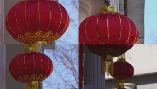 【镜头合集】春节气氛氛围红灯笼贴福字高清在线视频素材下载