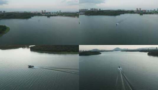 4k松山湖风景区快艇跟拍高清在线视频素材下载