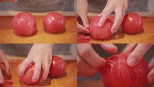 【镜头合集】烫西红柿去皮熬番茄酱高清在线视频素材下载