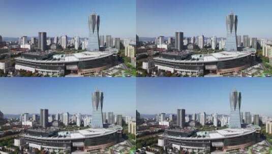 航拍杭州市区西湖文化广场高清在线视频素材下载