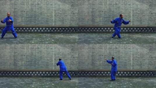 城墙根下练习武术的男人高清在线视频素材下载