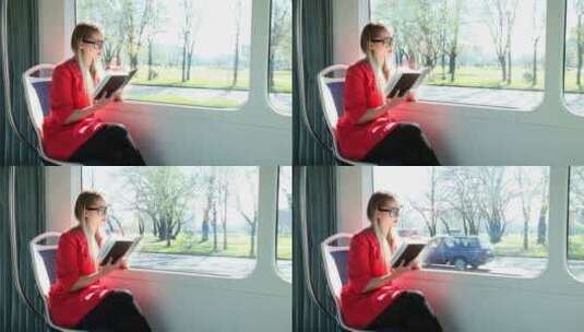 美女坐在车上看书高清在线视频素材下载