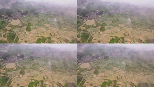 4k航拍清晨云雾下的农村田园 1高清在线视频素材下载