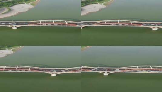 城市航拍湖南益阳龙洲大桥竖屏高清在线视频素材下载