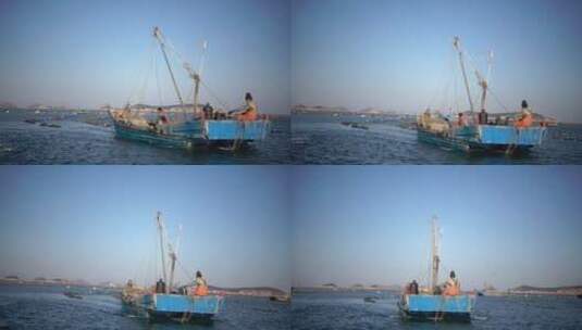 渔民出海打鱼海面上的渔船高清在线视频素材下载