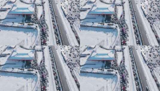 大雪造成京昆高速雅西段公路堵车高清在线视频素材下载