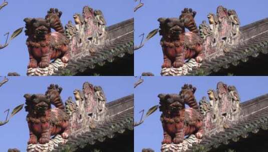 推出镜头广州陈家祠古建屋顶上的石雕特写高清在线视频素材下载