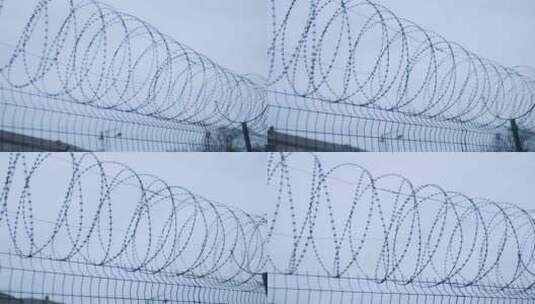 监狱铁丝网围栏高清在线视频素材下载