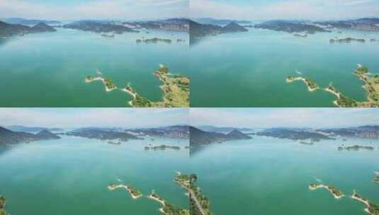 航拍杭州淳安千岛湖风景区高清在线视频素材下载