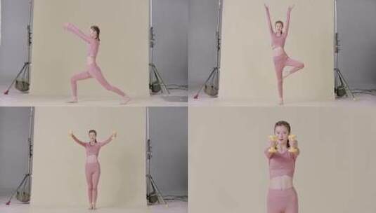 运动女孩 瑜伽哑铃 时尚大片高清在线视频素材下载